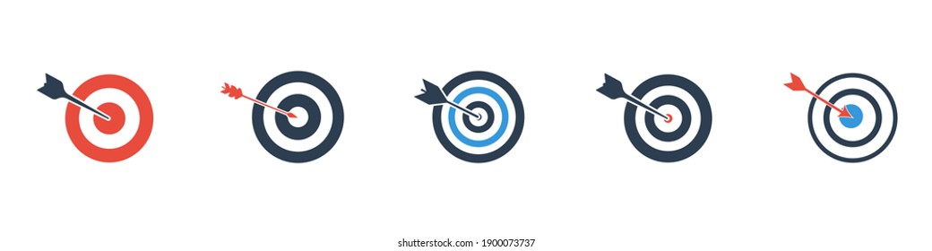 conjunto vectorial de objetivos con cinco iconos