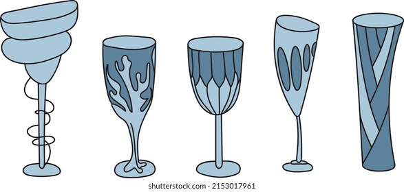 Vektorset von Goblet. Vintage-Stil. Farbbuch. Handgezeichnet.