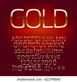 Vector set of gold alphabet letters, symbols, numbers. Contains graphic style