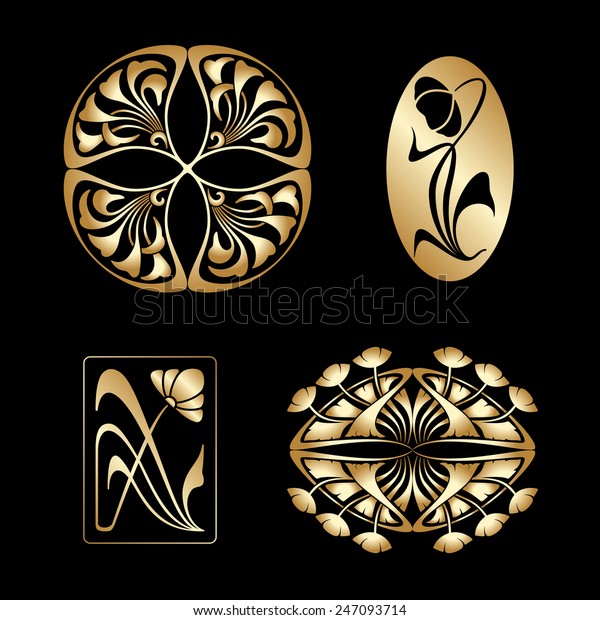 Vector Set Gold Art Nouveau Decorative Stock Vector (Royalty Free