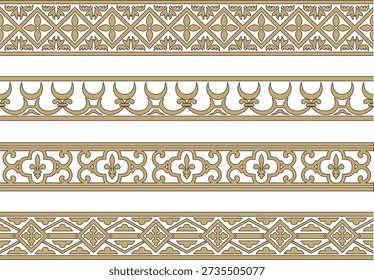 Vector set of gold and black seamless classic renaissance ornament. Endless european border, revival style frame
