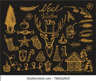 Vector set of gold Christmas icons