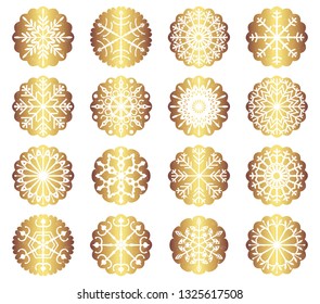 Vector set with gold Christmas snowflake ornaments for Christmas decor