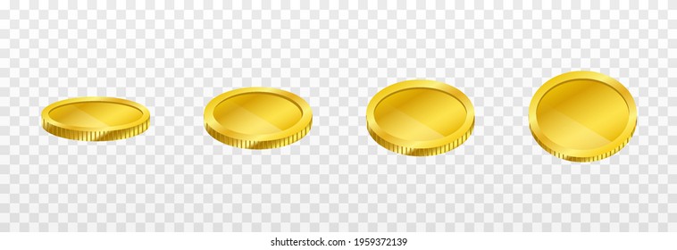 Vector set of gold coins. Coins from different angles. Money, coins png. PNG. Vector image.