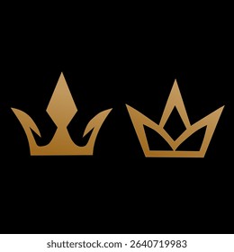 Vector set of gold crowns with different elegant designs, suitable for luxury jewelry logos and royal-themed branding