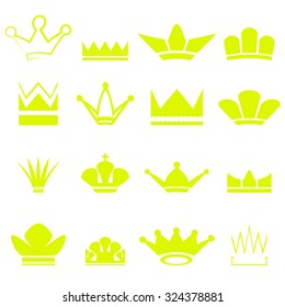 Vector Set of Gold Crowns Silhouettes Isolated on White Background