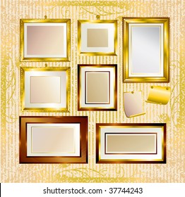 Vector set of gold frames with colorful Autumn Leafs. Thanksgiving (From my "Floral collection")