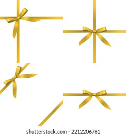 Vector set of gold gift wrapping decorative ribbons isolated on white background