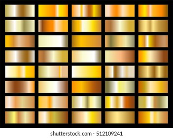 Vector set of gold gradients. Big collection of golden squares
