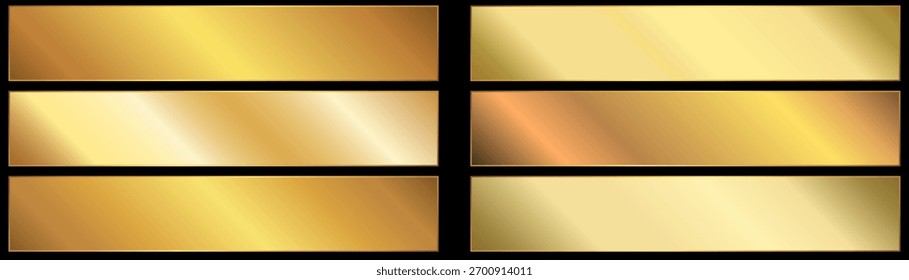 Vector set of gold gradients. Collection of golden squares. golden metal palette