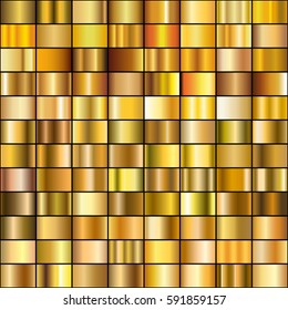 Vector set of gold gradients. Golden squares collection.