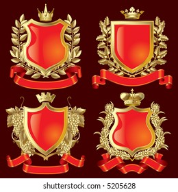 Vector set of gold heraldic symbols