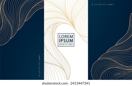 Conjunto de vectores de fondo japonés dorado, texturas de ondas de línea, elegantes elementos de diseño de lujo. Uso para etiquetas de vinos, jabón, perfume, invitación, pancarta y caja