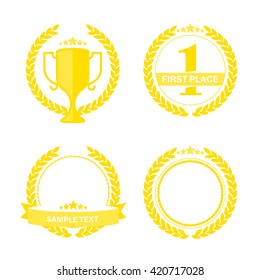 Vector set of a gold laurel wreath with a ribbon for an inscription. Vector Laurel Wreath Flora theme on a white background set. Laurel wreath vector icon in a flat style.