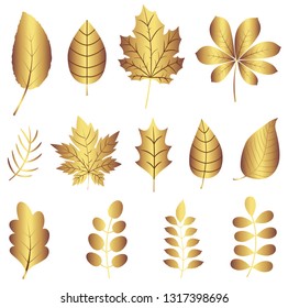 Vector set with gold leaves silhouettes