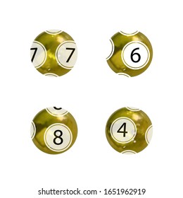Vector Set of Gold Lottery Balls, Shiny Balls Isolated on White Backgrond, Gambling Game Concept, 3D Icons.