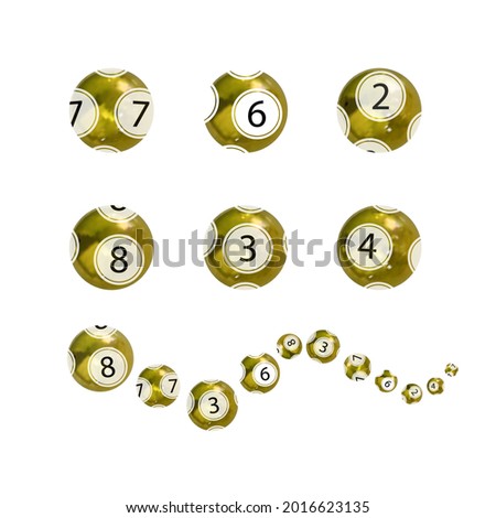 Vector Set of Gold Lottery Balls, Balls on White Backgrond, Gambling Game Concept, 3D Icons.