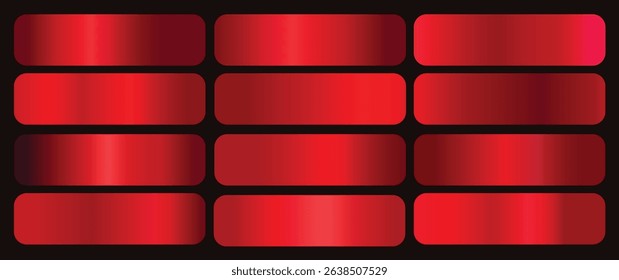 Vector set of gold and red metal gradients. set collection of metal metallic gradients, chrome christmas gradient, set red gradients metallic gradients.eps8