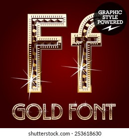 Conjunto vectorial de alfabeto dorado con diamantes. Letra F