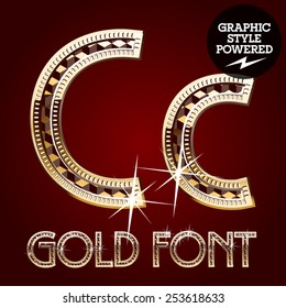 Vector set of gold rich alphabet with diamonds. Letter C