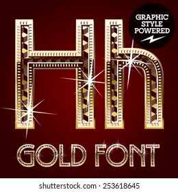 Vector set of gold rich alphabet with diamonds. Letter H
