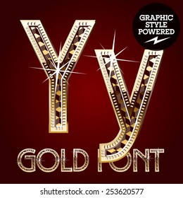 Vector set of gold rich alphabet with diamonds. Letter Y