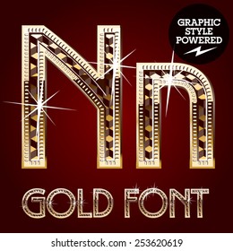 Vector set of gold rich alphabet with diamonds. Letter N