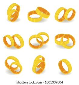 Vector set with gold rings in realistic style. 3D collection