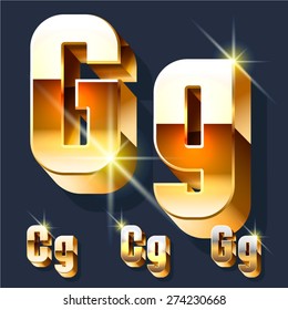 Vector set of gold shiny 3D alphabet. Letter G