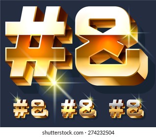 Vector set of gold shiny 3D alphabet. Symbols
