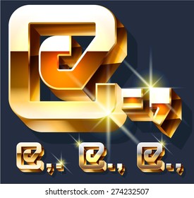 Vector set of gold shiny 3D alphabet. Symbols