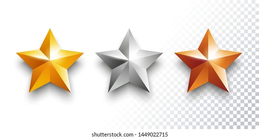Vector set of gold, silver and bronze medals with stars