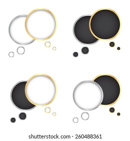 Vector set of gold and silver bubbles for a chat with a black and white background for text