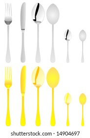 Vector set of gold and silver cutlery