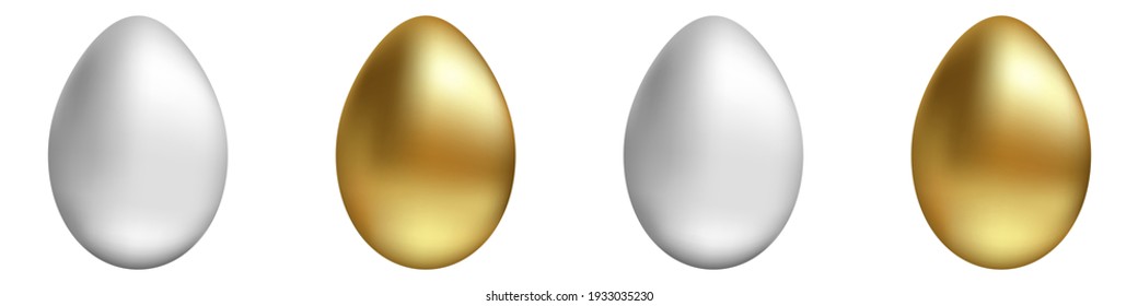 Vector set of gold and silver eggs on an isolated background. Realistic vector Easter eggs for your design. Stock illustration EPS 10