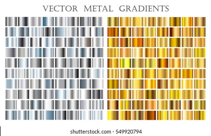 Vector set of gold and silver gradients.Golden and silver squares collection.