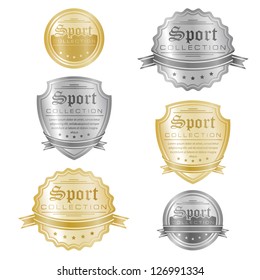 Vector set of gold and silver sport emblems.