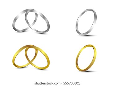 vector set of gold and silver wedding rings