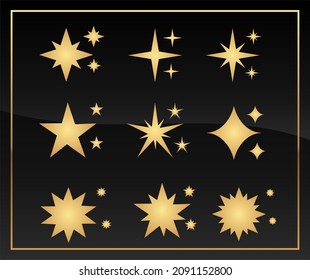 Conjunto de vectores de estrellas doradas sobre fondo negro