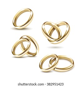 Vector Set of Gold Wedding Rings Isolated on White Background