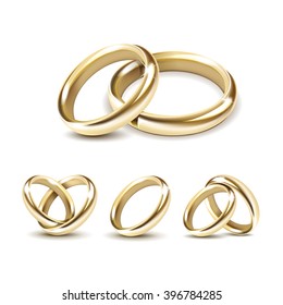 Vector Set of Gold Wedding Rings Isolated on White Background