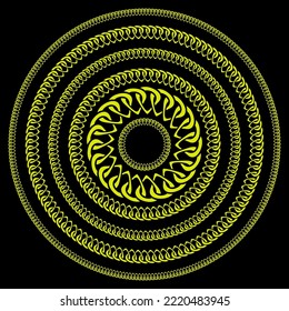 Conjunto vectorial de Círculos de la Cadena Dorada Amarilla aislados en fondo negro.