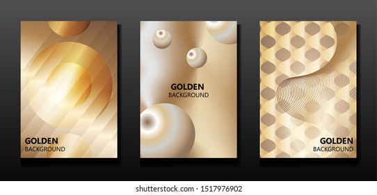 Vector set of golden abstract banners. Background for banner, card, invitation, wedding. Abstract luxury trrendy art modern illustration on a black background.