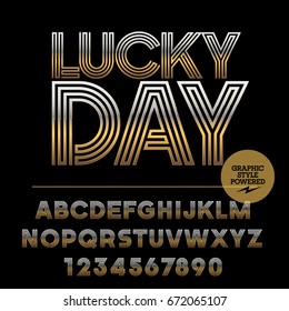 Vector set of golden alphabet letters. Font contains graphic style. Icon with text Lucky Day