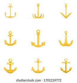 Conjunto vectorial de iconos de los anclas doradas