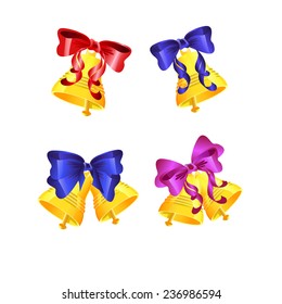 Vector set of golden bells with red bows