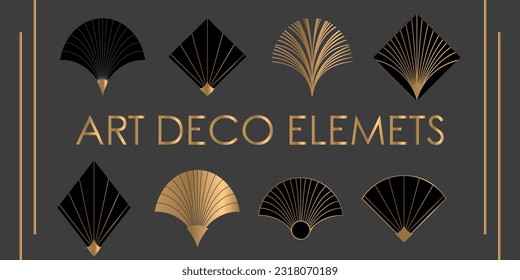 Vector set with golden and black art deco elements. Vector elements. Art deco style