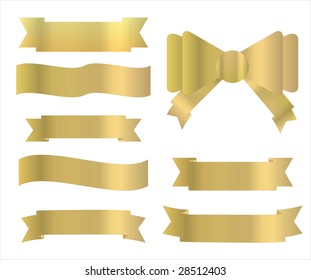 A vector set of golden bows, ribbons, banners & a tie