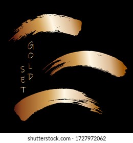 Conjunto vectorial de pinceles dorados, elementos de diseño abstracto.