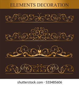 Conjunto de Vector de Elementos de diseño caligráficos dorados y decoración de página. El estilo victoriano.